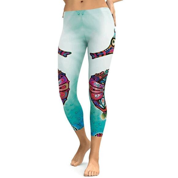 Gearbunch Colorful Ornamental Seahorse Capri Leggings Large - Picture 10 of 10